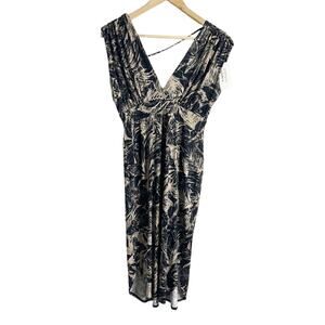 Veronica M Deep V Tunnel Dress Navy Floral Sleeveless Midi Dress Sz M